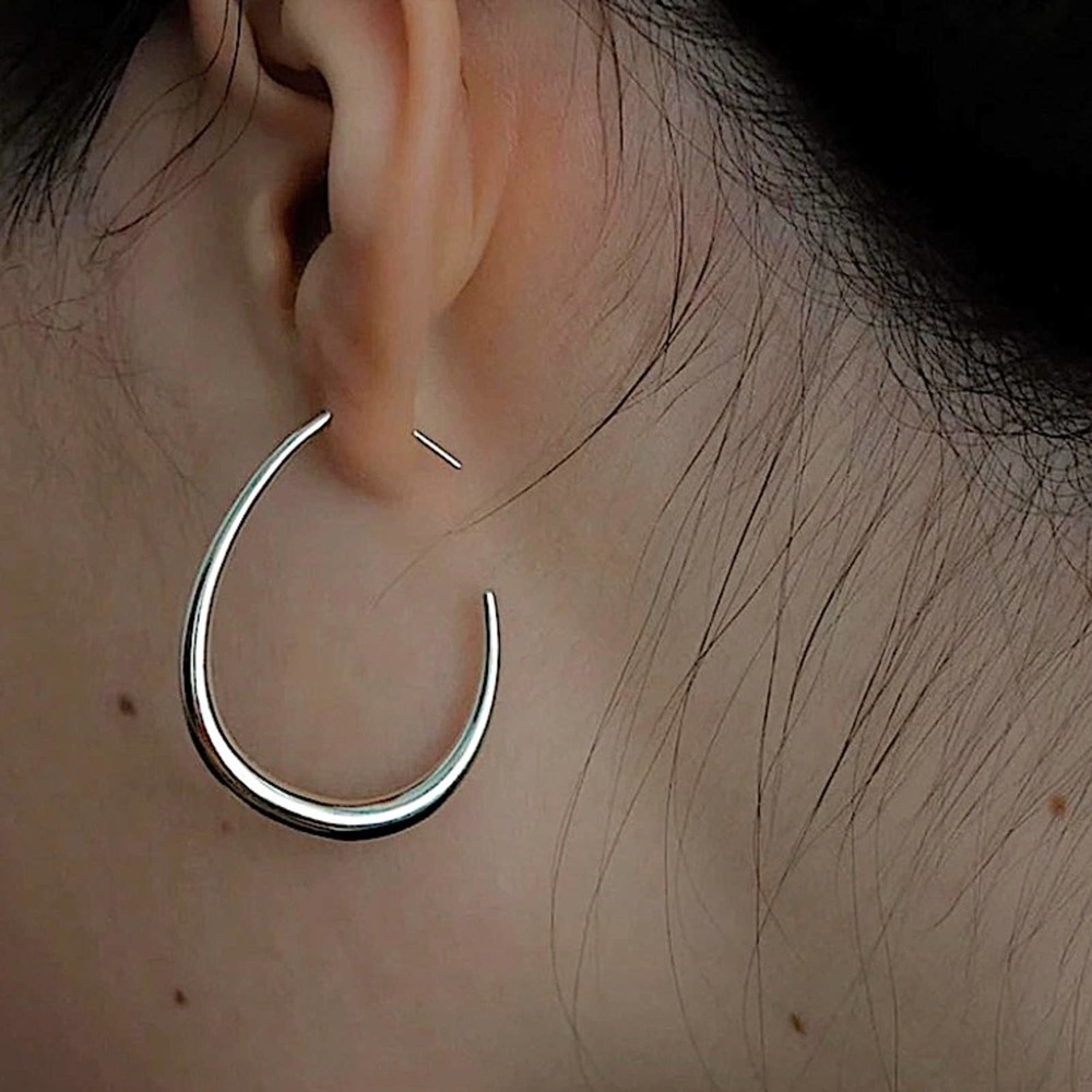 Sterling Silver Hoop Minimalist Earrings - Picture 3 of 8